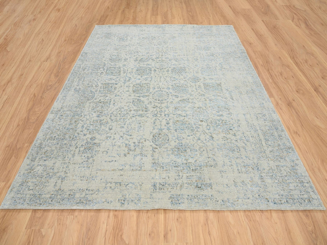 8'1" x 10'0" New Hand Loomed Grey Wool & Silk Rectangle Oriental Rug - MOA10265034