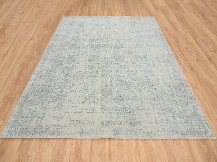 8'1" x 10'0" New Hand Loomed Grey Wool & Silk Rectangle Oriental Rug - MOA10265034