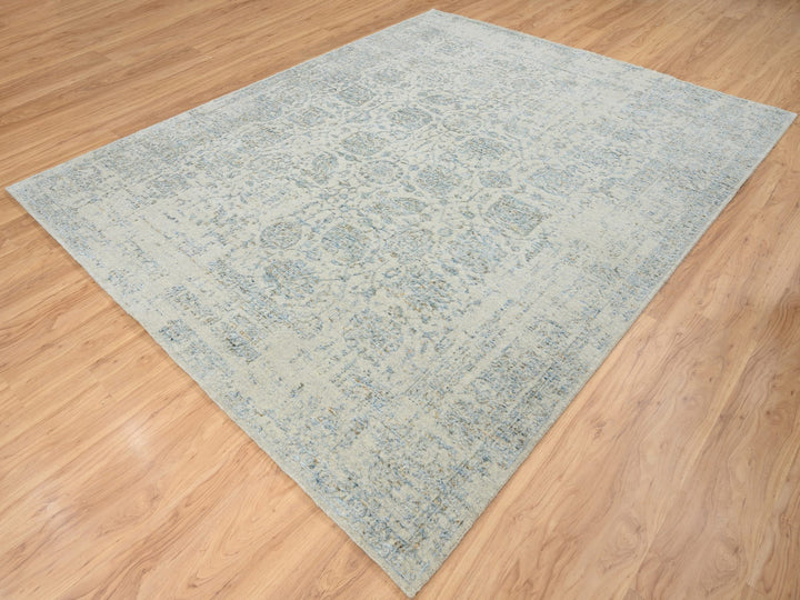 8'1" x 10'0" New Hand Loomed Grey Wool & Silk Rectangle Oriental Rug - MOA10265034