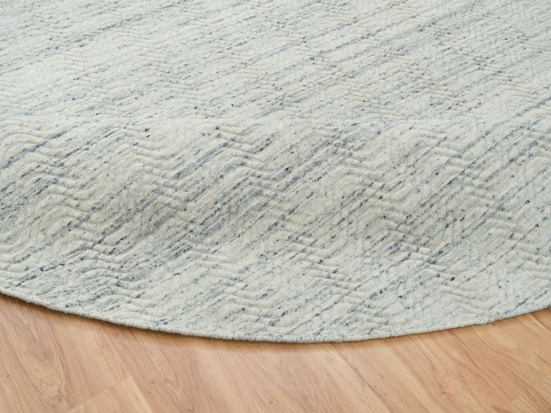 11'9" x 11'9" New Hand Loomed Beige Wool Round Oriental Rug - MOA10265038