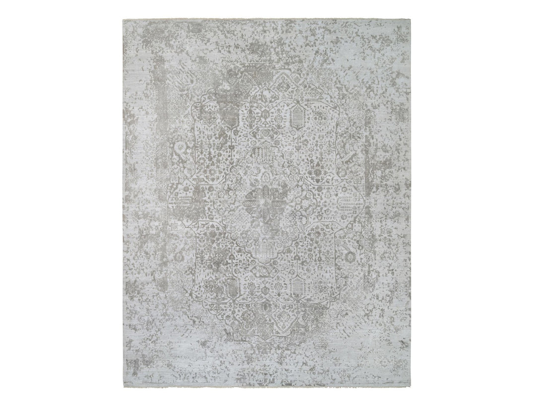 11'9" x 15'0" New Hand Knotted Grey Wool & Silk Rectangle Oriental Rug - MOA10265039