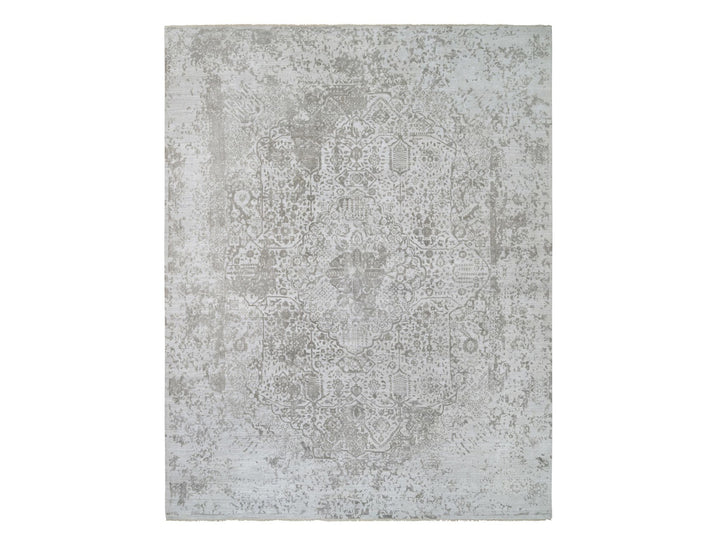 11'9" x 15'0" New Hand Knotted Grey Wool & Silk Rectangle Oriental Rug - MOA10265039