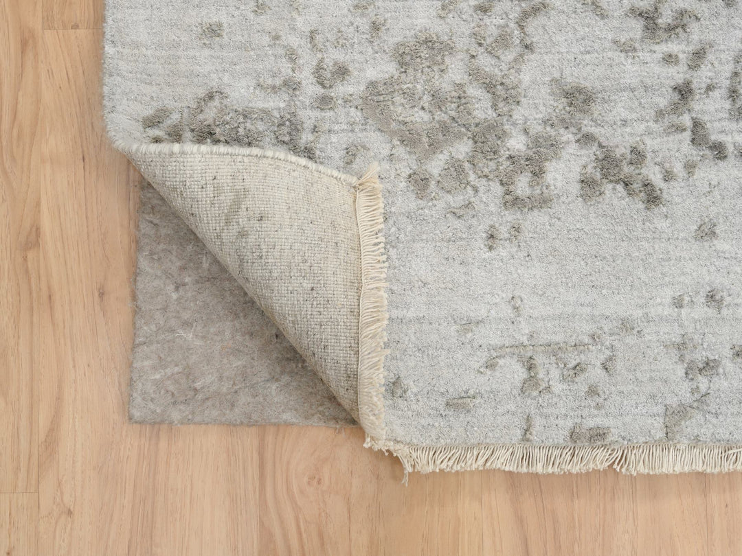 11'9" x 15'0" New Hand Knotted Grey Wool & Silk Rectangle Oriental Rug - MOA10265039