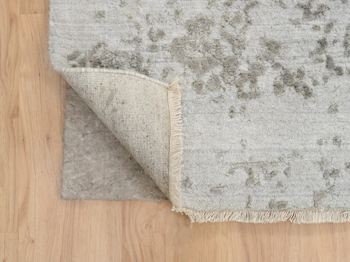 11'9" x 15'0" New Hand Knotted Grey Wool & Silk Rectangle Oriental Rug - MOA10265039