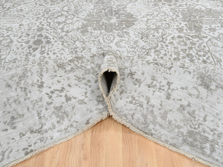 11'9" x 15'0" New Hand Knotted Grey Wool & Silk Rectangle Oriental Rug - MOA10265039