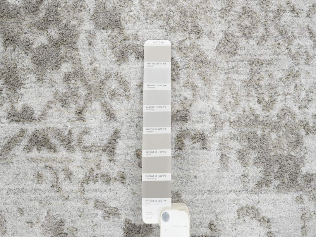 11'9" x 15'0" New Hand Knotted Grey Wool & Silk Rectangle Oriental Rug - MOA10265039