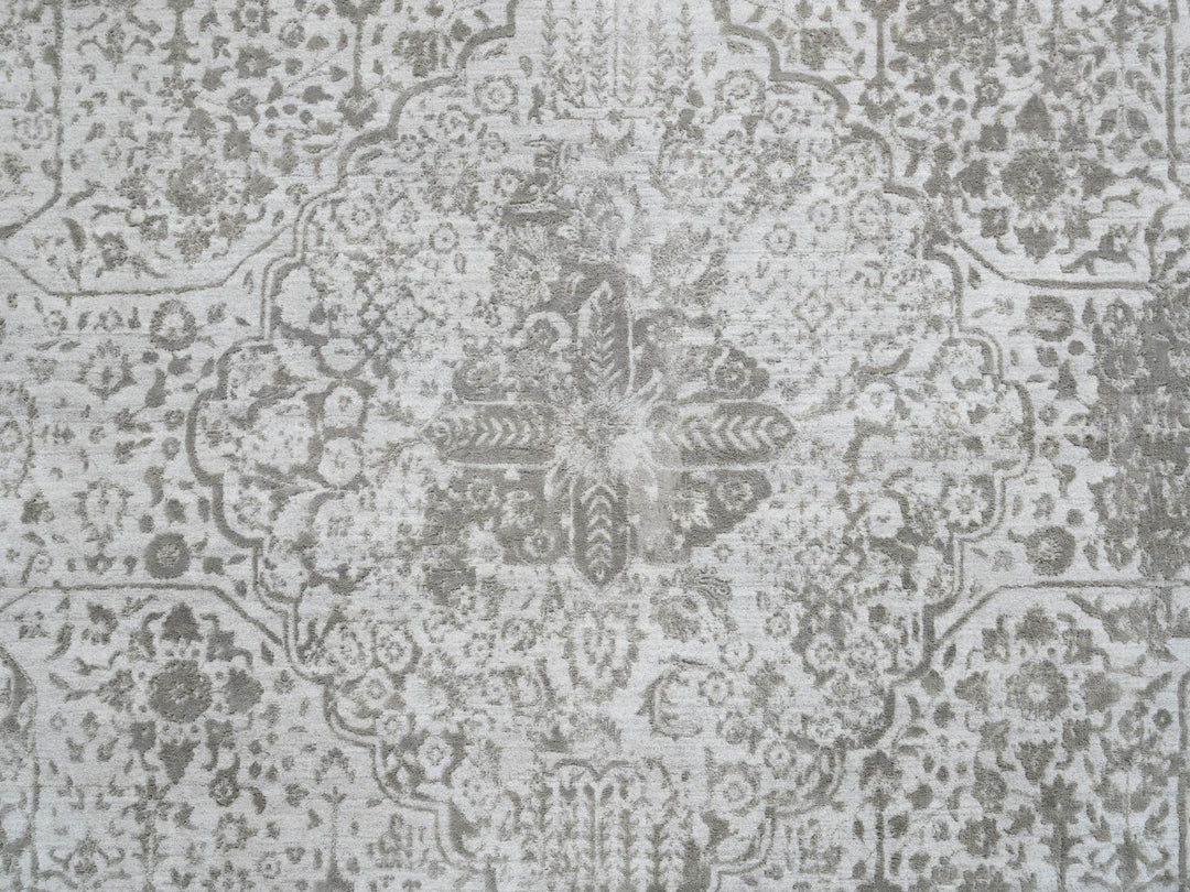 11'9" x 15'0" New Hand Knotted Grey Wool & Silk Rectangle Oriental Rug - MOA10265039