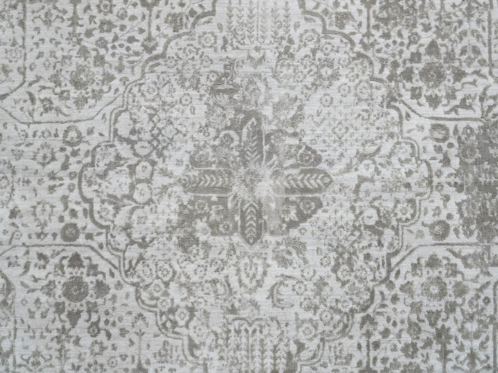 11'9" x 15'0" New Hand Knotted Grey Wool & Silk Rectangle Oriental Rug - MOA10265039