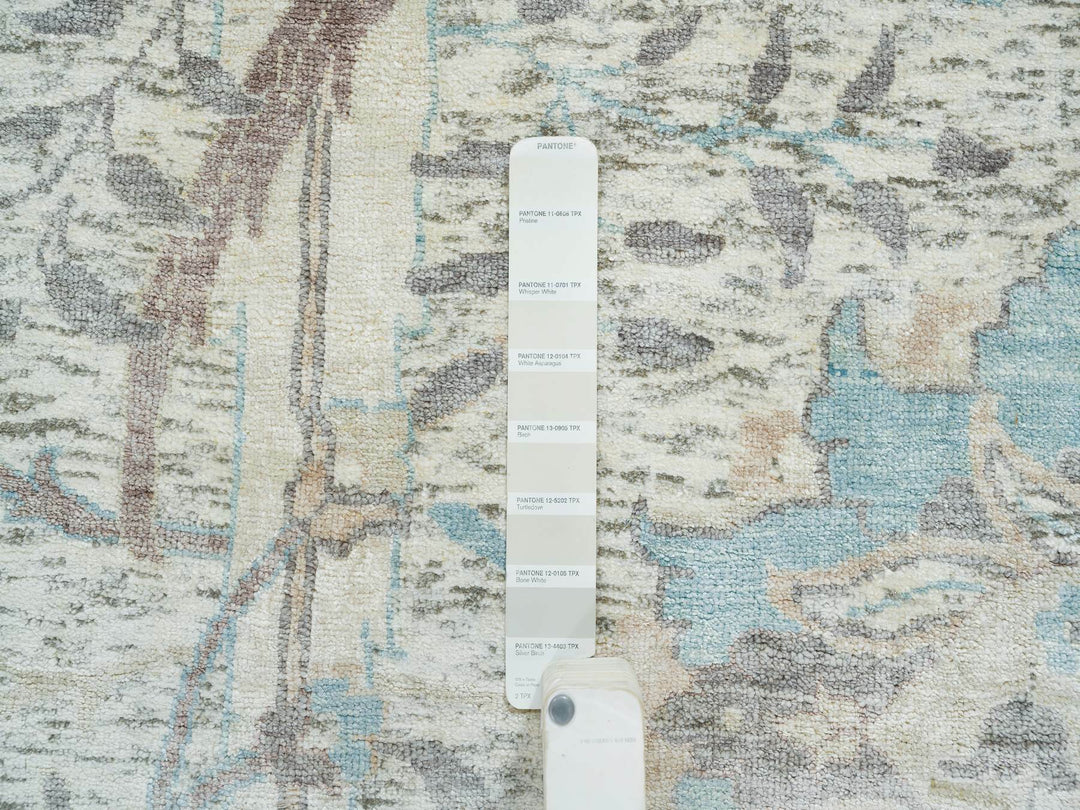 12'1" x 18'0" New Hand Knotted Ivory Wool & Silk Rectangle Oriental Rug - MOA10265178