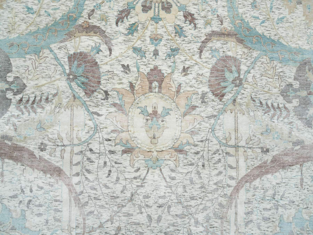 12'1" x 18'0" New Hand Knotted Ivory Wool & Silk Rectangle Oriental Rug - MOA10265178