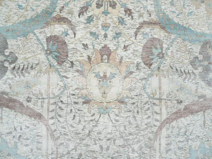 12'1" x 18'0" New Hand Knotted Ivory Wool & Silk Rectangle Oriental Rug - MOA10265178