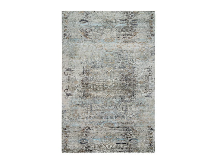 11'9" x 18'1" New Hand Knotted Grey Wool & Silk Rectangle Oriental Rug - MOA10265179