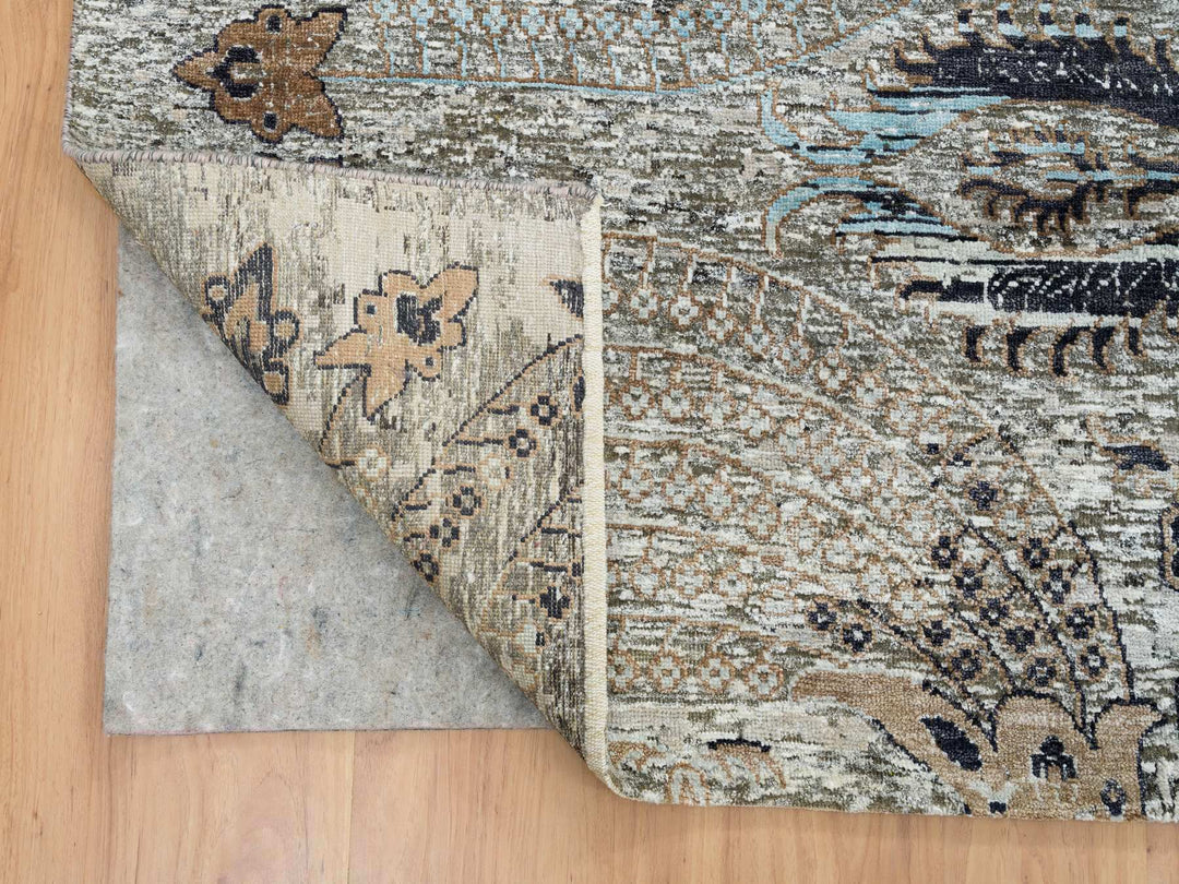 11'9" x 18'1" New Hand Knotted Grey Wool & Silk Rectangle Oriental Rug - MOA10265179