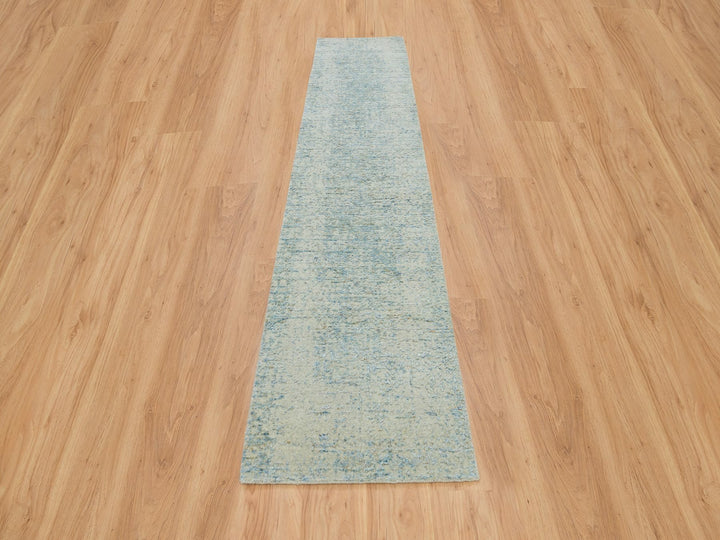 2'6" x 12'0" New Hand Loomed Grey Wool & Silk Runner Oriental Rug - MOA10265193