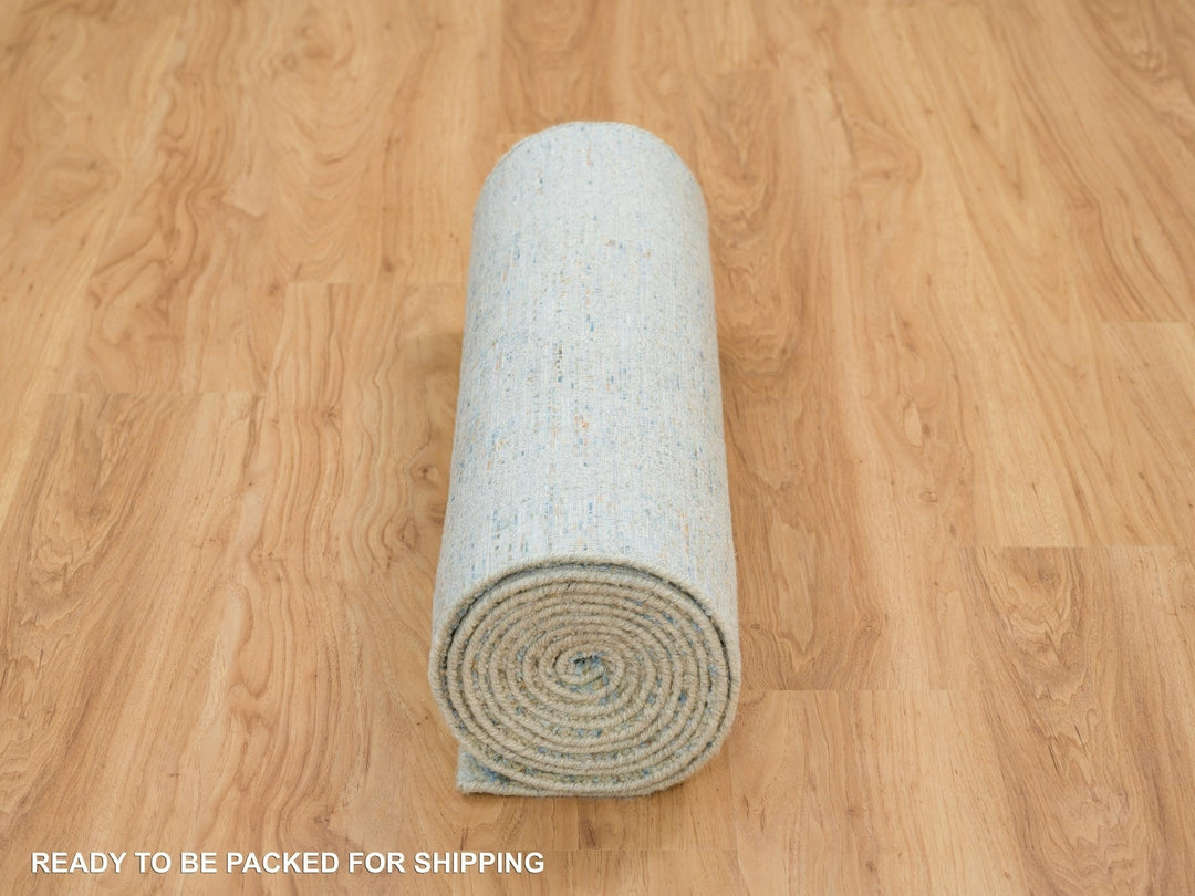 2'6" x 12'0" New Hand Loomed Grey Wool & Silk Runner Oriental Rug - MOA10265193