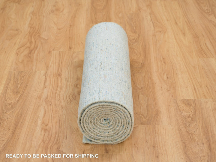 2'6" x 12'0" New Hand Loomed Grey Wool & Silk Runner Oriental Rug - MOA10265193