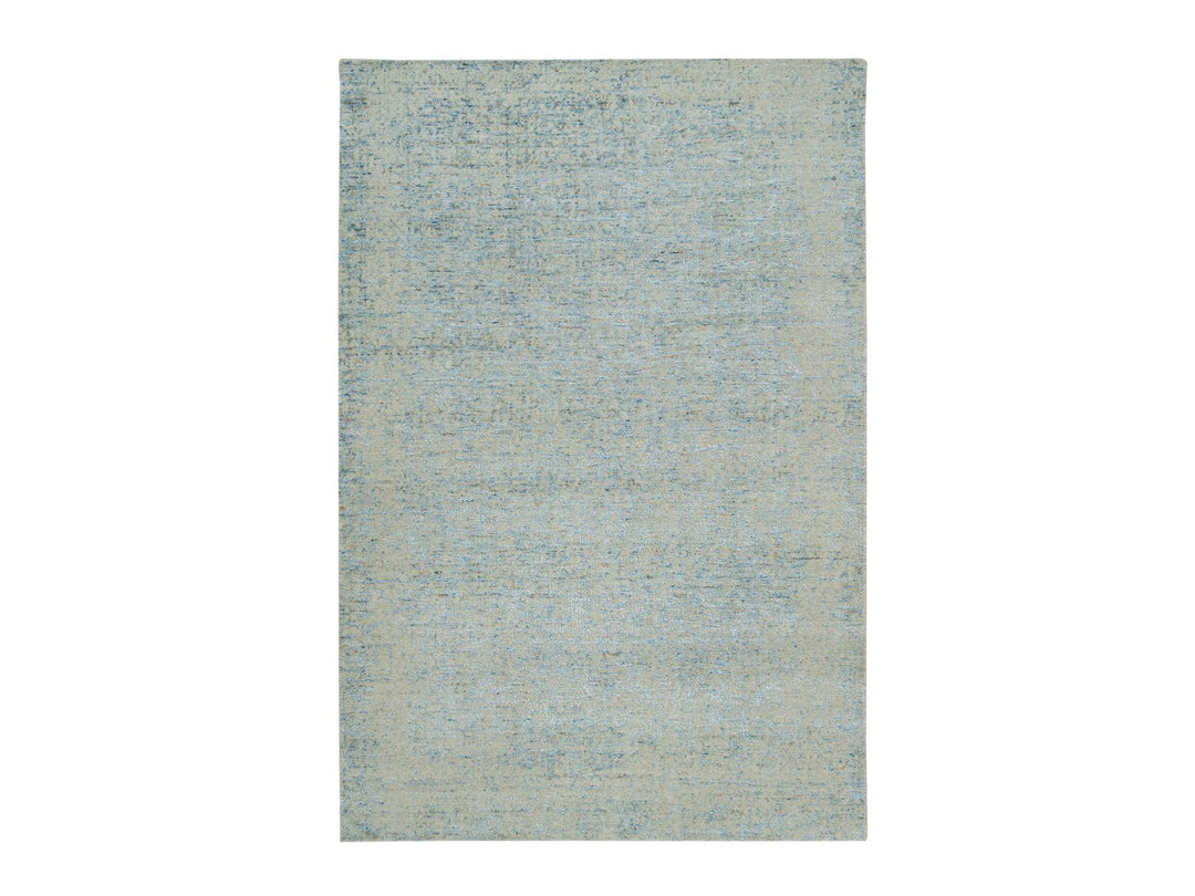 5'10" x 9'0" New Hand Loomed Grey Wool & Silk Rectangle Oriental Rug - MOA10265196