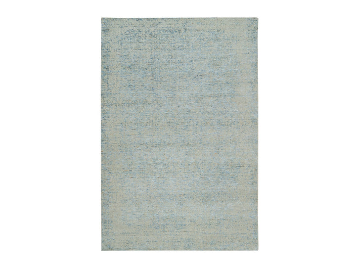 5'10" x 9'0" New Hand Loomed Grey Wool & Silk Rectangle Oriental Rug - MOA10265196