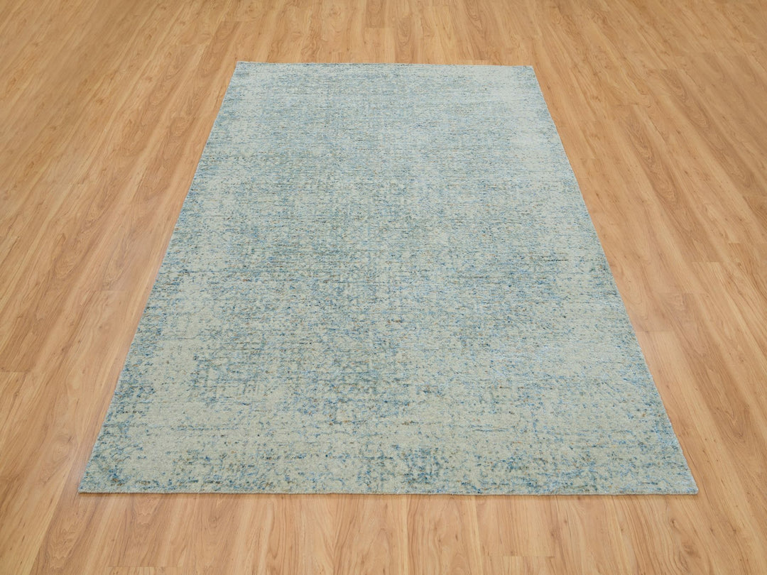 5'10" x 9'0" New Hand Loomed Grey Wool & Silk Rectangle Oriental Rug - MOA10265196