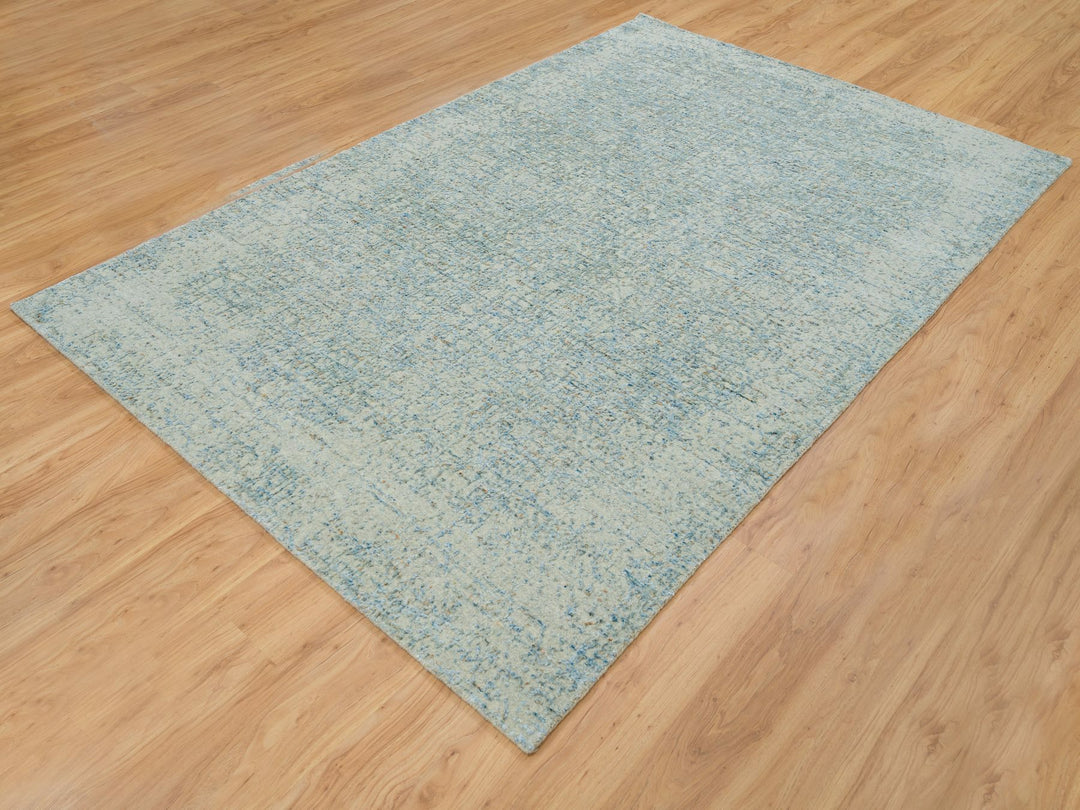 5'10" x 9'0" New Hand Loomed Grey Wool & Silk Rectangle Oriental Rug - MOA10265196