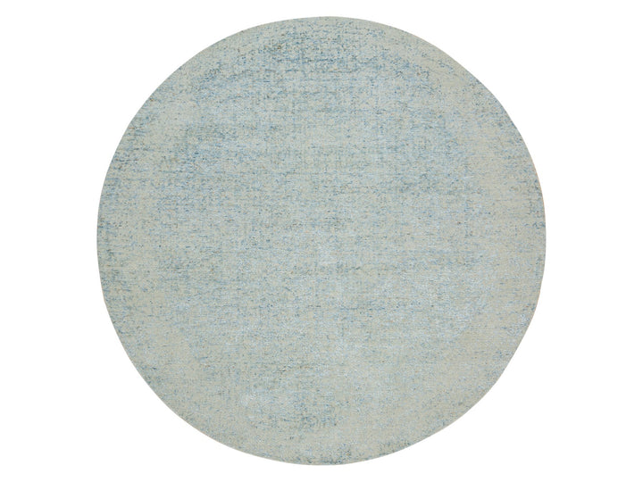 9'10" x 9'10" New Hand Loomed Grey Wool & Silk Round Oriental Rug - MOA10265200