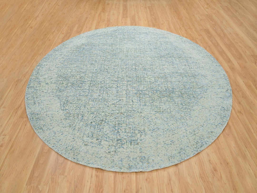9'10" x 9'10" New Hand Loomed Grey Wool & Silk Round Oriental Rug - MOA10265200