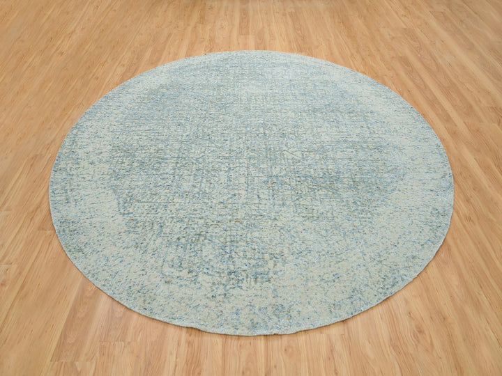 9'10" x 9'10" New Hand Loomed Grey Wool & Silk Round Oriental Rug - MOA10265200