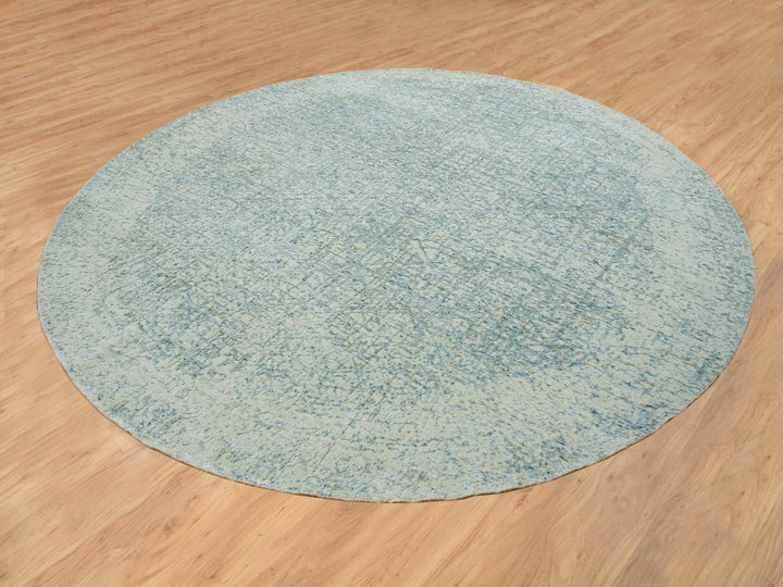 9'10" x 9'10" New Hand Loomed Grey Wool & Silk Round Oriental Rug - MOA10265200