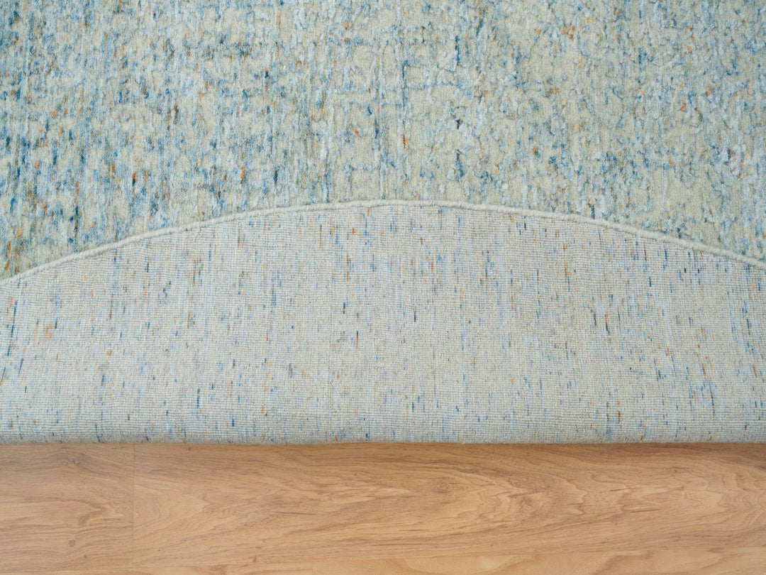 9'10" x 9'10" New Hand Loomed Grey Wool & Silk Round Oriental Rug - MOA10265200