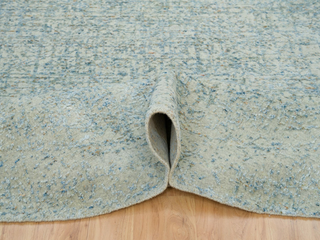 9'10" x 9'10" New Hand Loomed Grey Wool & Silk Round Oriental Rug - MOA10265200