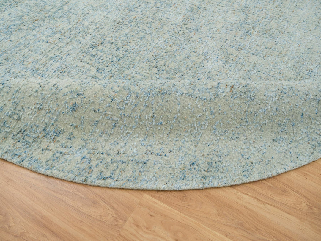 9'10" x 9'10" New Hand Loomed Grey Wool & Silk Round Oriental Rug - MOA10265200