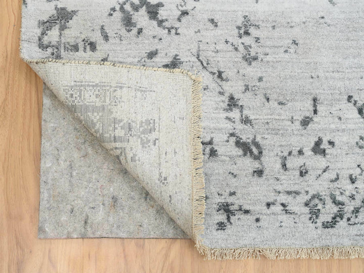 9'10" x 14'0" New Hand Knotted Grey Wool & Silk Rectangle Oriental Rug - MOA10265206