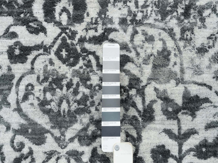 9'10" x 14'0" New Hand Knotted Grey Wool & Silk Rectangle Oriental Rug - MOA10265206