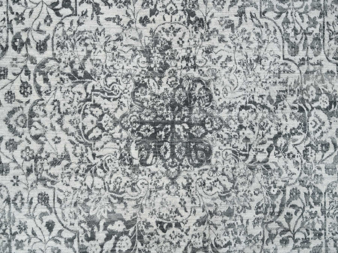 9'10" x 14'0" New Hand Knotted Grey Wool & Silk Rectangle Oriental Rug - MOA10265206