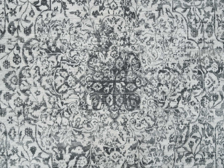 9'10" x 14'0" New Hand Knotted Grey Wool & Silk Rectangle Oriental Rug - MOA10265206