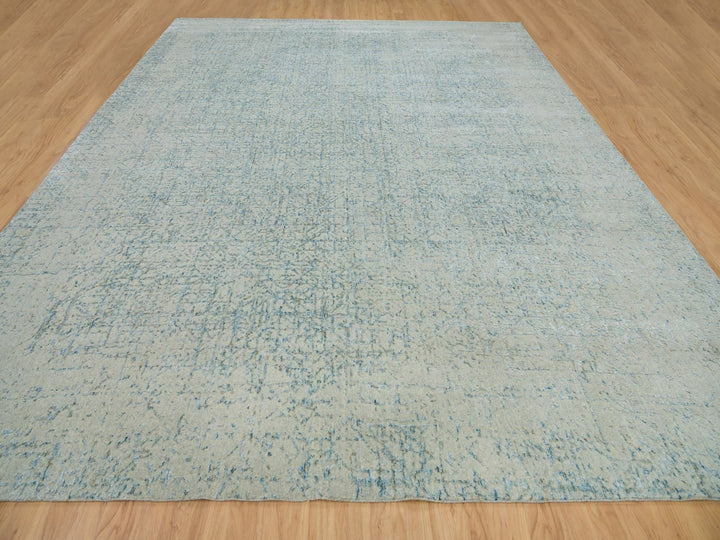 12'0" x 14'9" New Hand Loomed Grey Wool & Silk Rectangle Oriental Rug - MOA10265211