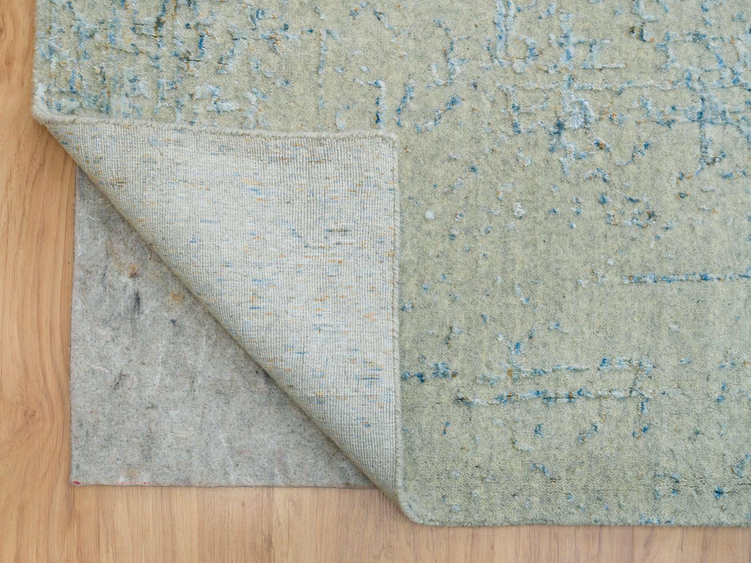 12'0" x 14'9" New Hand Loomed Grey Wool & Silk Rectangle Oriental Rug - MOA10265211