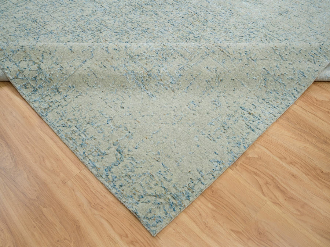 12'0" x 14'9" New Hand Loomed Grey Wool & Silk Rectangle Oriental Rug - MOA10265211