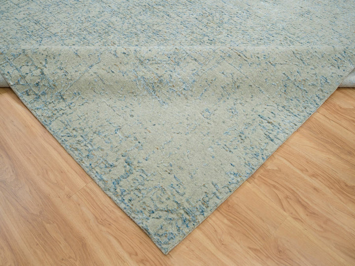 12'0" x 14'9" New Hand Loomed Grey Wool & Silk Rectangle Oriental Rug - MOA10265211