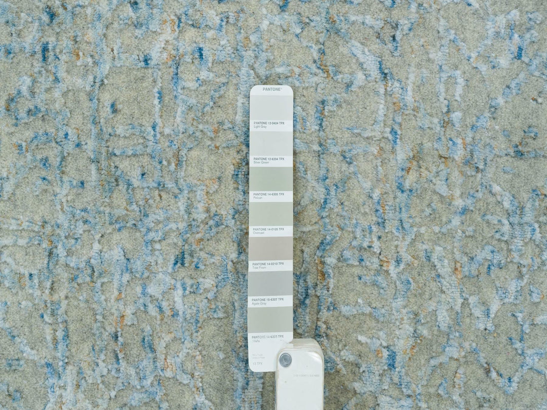 12'0" x 14'9" New Hand Loomed Grey Wool & Silk Rectangle Oriental Rug - MOA10265211