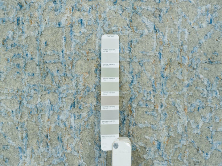 12'0" x 14'9" New Hand Loomed Grey Wool & Silk Rectangle Oriental Rug - MOA10265211