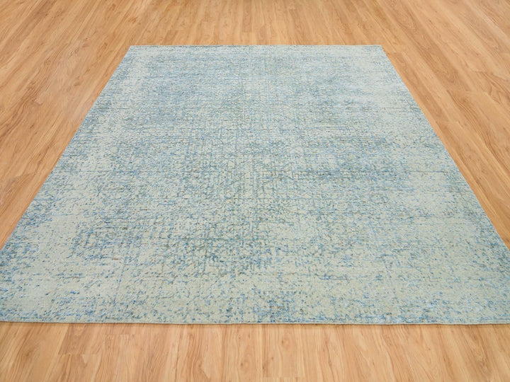 10'0" x 10'0" New Hand Loomed Grey Wool & Silk Square Oriental Rug - MOA10265213