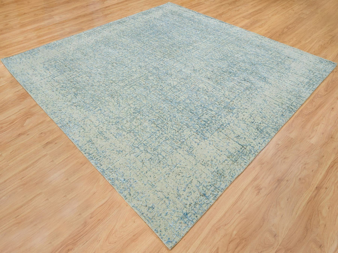 10'0" x 10'0" New Hand Loomed Grey Wool & Silk Square Oriental Rug - MOA10265213