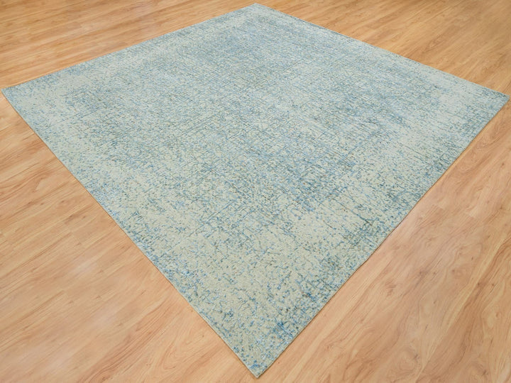 10'0" x 10'0" New Hand Loomed Grey Wool & Silk Square Oriental Rug - MOA10265213