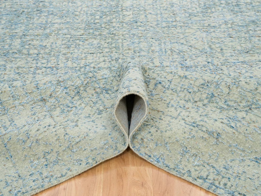 10'0" x 10'0" New Hand Loomed Grey Wool & Silk Square Oriental Rug - MOA10265213