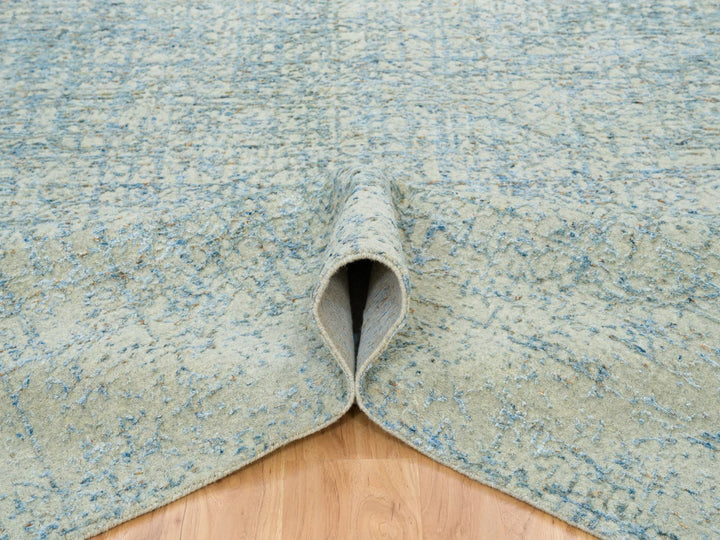 10'0" x 10'0" New Hand Loomed Grey Wool & Silk Square Oriental Rug - MOA10265213