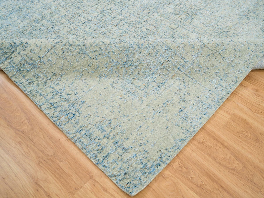 10'0" x 10'0" New Hand Loomed Grey Wool & Silk Square Oriental Rug - MOA10265213