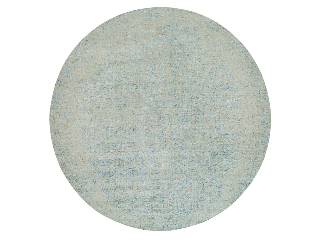 11'10" x 11'10" New Hand Loomed Grey Wool & Silk Round Oriental Rug - MOA10265222