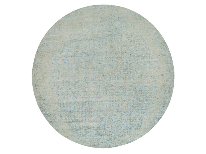 11'10" x 11'10" New Hand Loomed Grey Wool & Silk Round Oriental Rug - MOA10265222