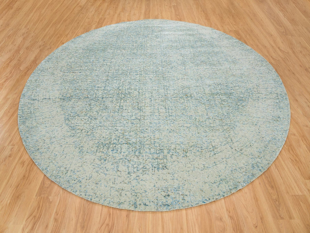 11'10" x 11'10" New Hand Loomed Grey Wool & Silk Round Oriental Rug - MOA10265222